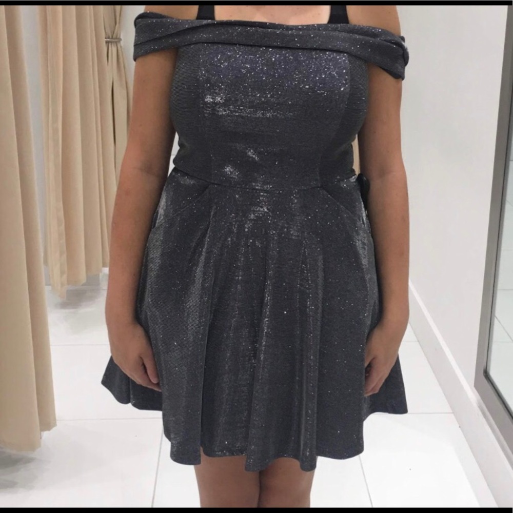 Grey sparkly homecoming dress.